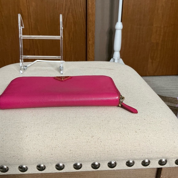 Prada Saffiano Metal Continental Zip-Around Wallet in Fuchsia/Rasberry Pink - Picture 11 of 16